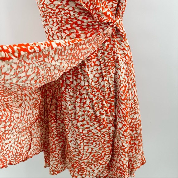 Free People French Quarter Animal Print Ruffle Wrap Boho Mini Dress Orange Tan M - Picture 6 of 11